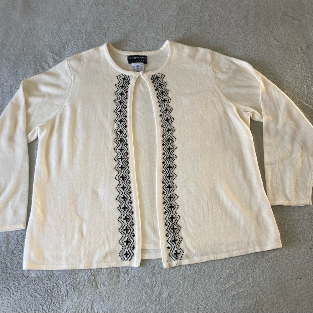 Vintage sag harbor twin set cardigan size 1X white/black coquette goth